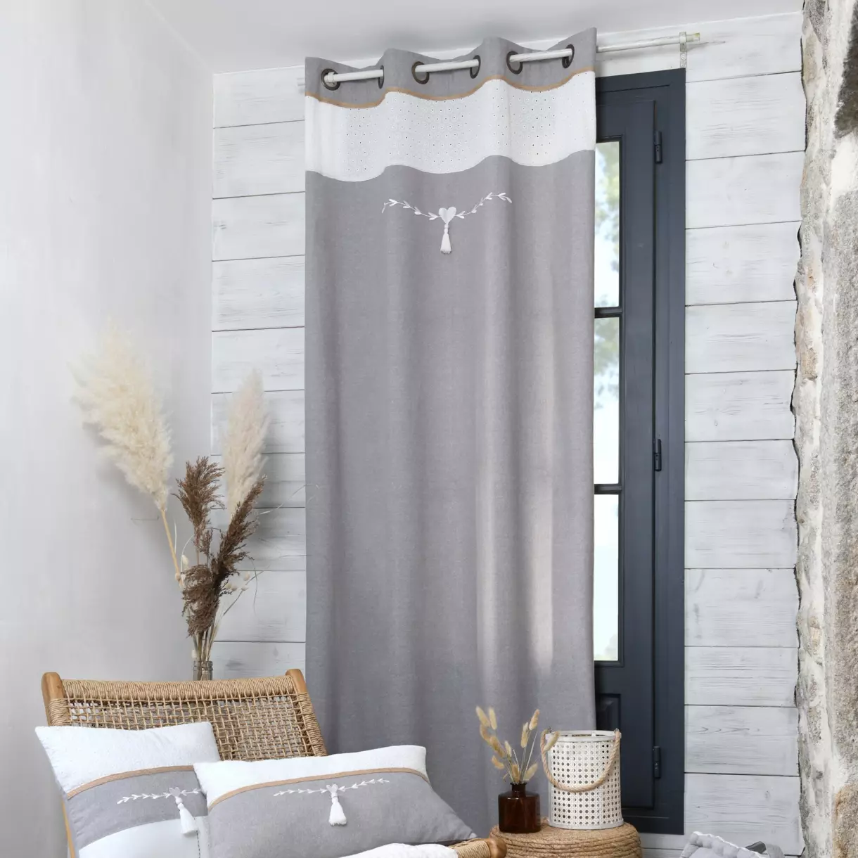 Rideau coton (140 x 260 cm) Candice Gris 1