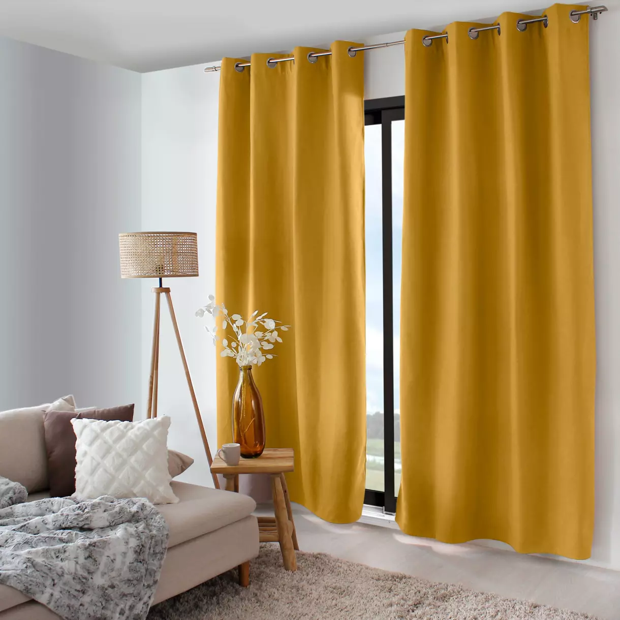 Rideau occultant isolant (135 x 240 cm) Nordica Jaune moutarde 1