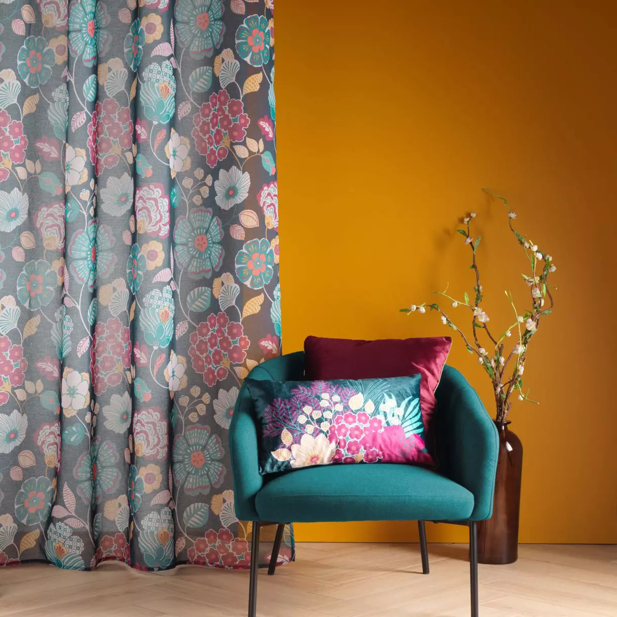 Visillo (140 x 240 cm) Winteria Azul trullo