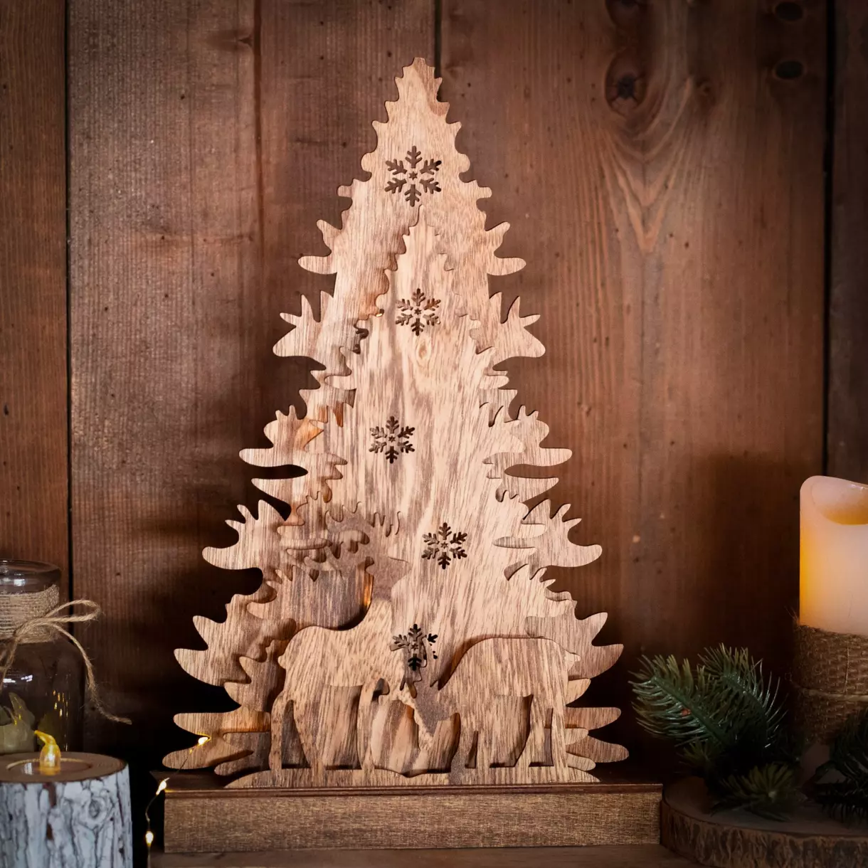 Forêt à piles en bois illuminée 16 LED Blanc chaud 1