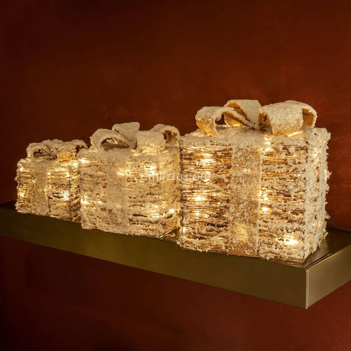 Set de 3 cadeaux ruban naturel à piles lumineux Blanc chaud 65 LED 1
