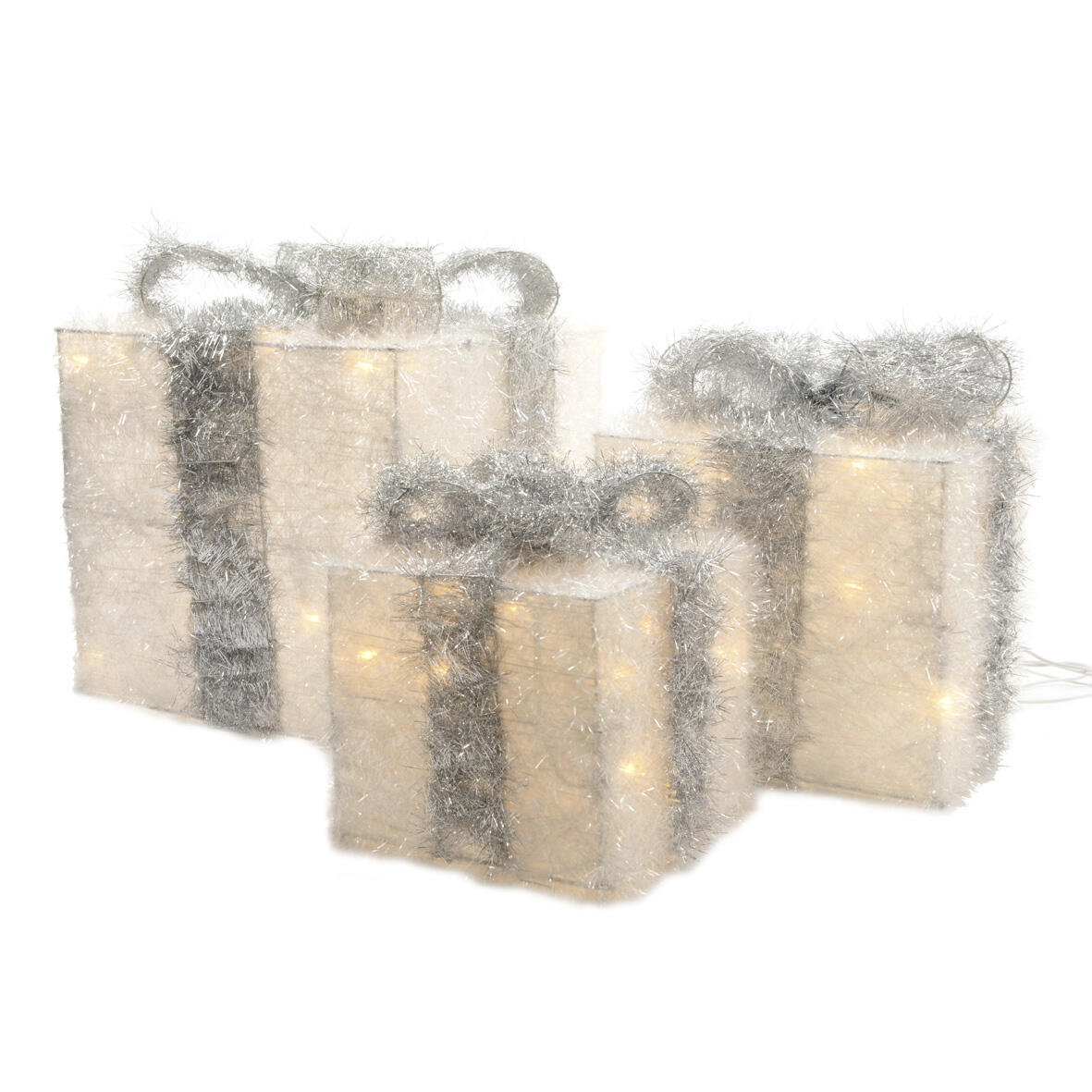 LED Geschenke mit Schleifen im 3er Set Batteriebetrieben Warmweiß 65 LEDs 6