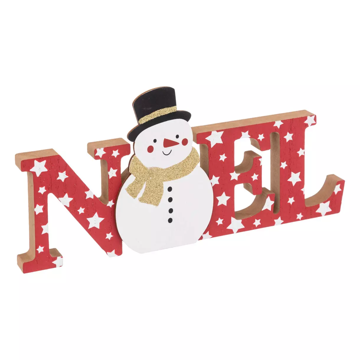 Navidad y muñeco de nieve de madera para colocar rojo 1