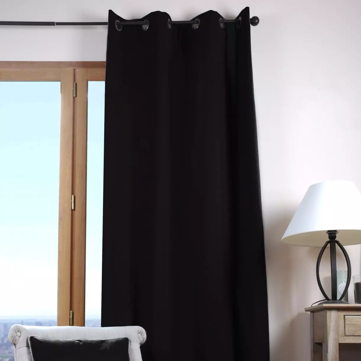 Rideau coton (135 x 240 cm) Duo Noir 1
