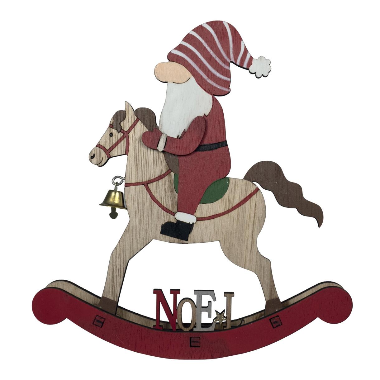 Père Noël sur cheval à bascule en bois à poser Rouge 1