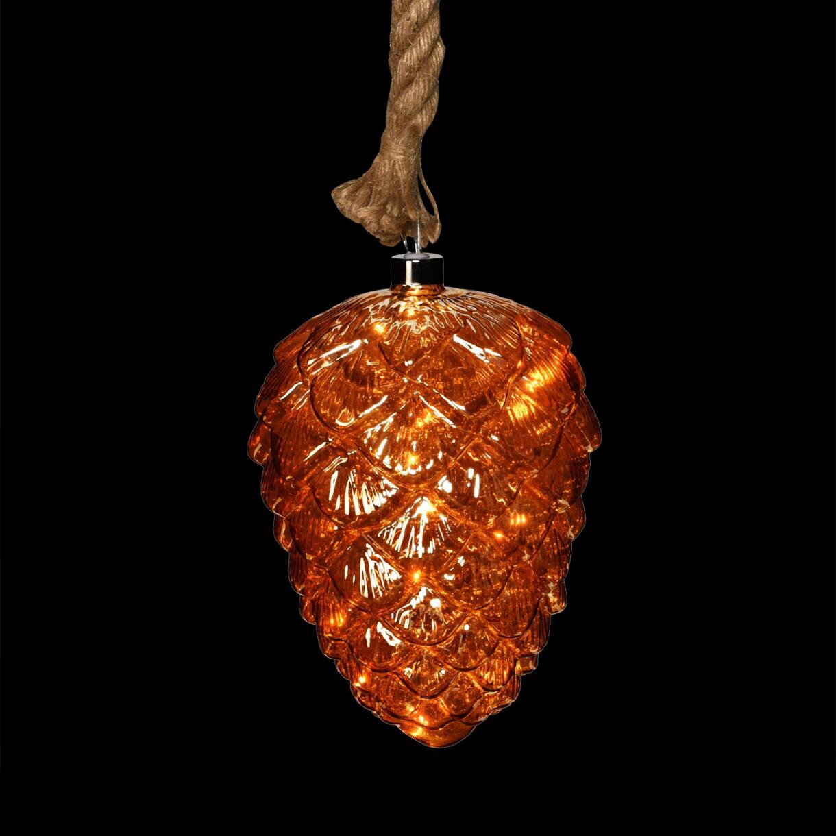 Hangdecoratie verlichte dennenappel glas amber (batterij) Warm wit 1