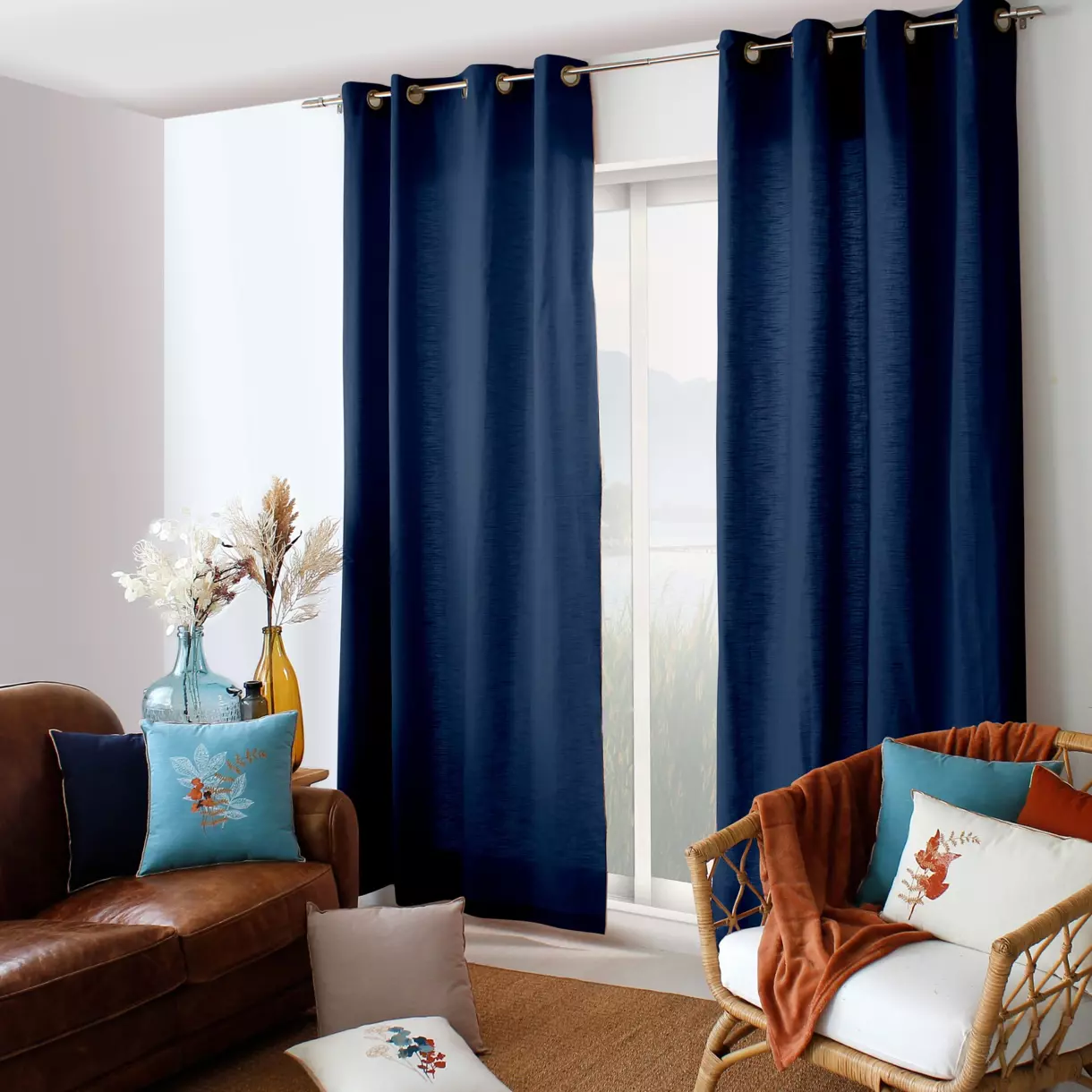 Rideau coton (140 x 240 cm) Vegetalis Bleu marine 1