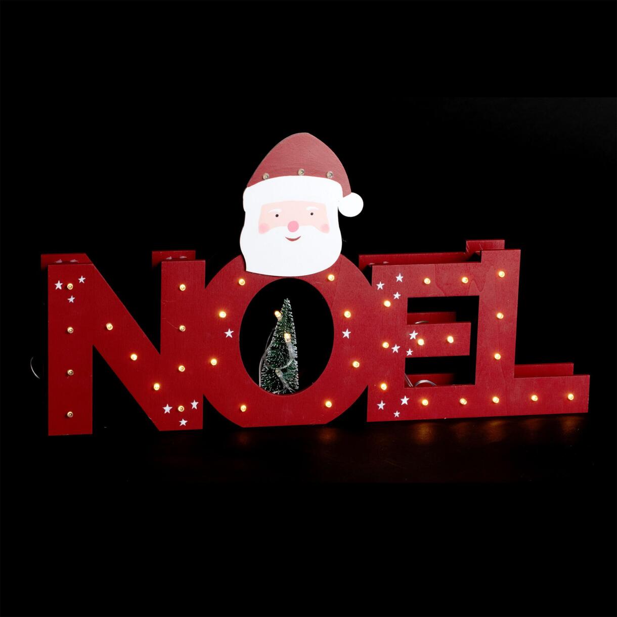 LED Schriftzug aus Holz mit Weihnachtsmann Warmweiß 38 LEDs 1