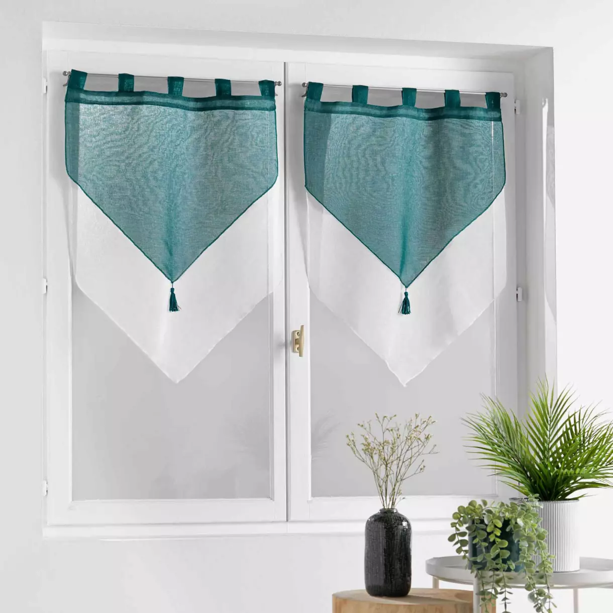 Paire de voilages (60 x 120 cm) Duetto Bleu pétrole et Blanc 1