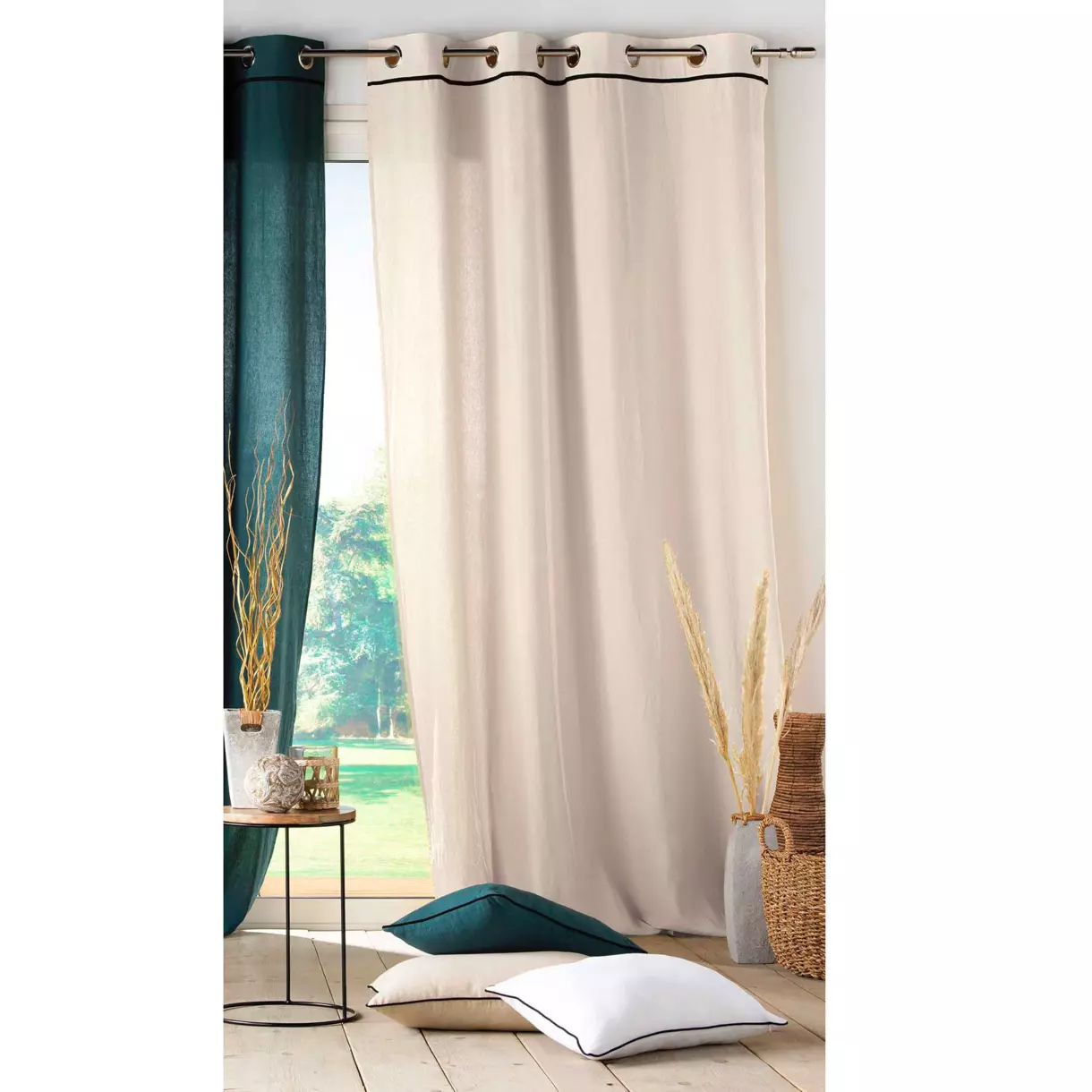 Cortina semi-opaca algodón lavado (135 x 240 cm) Linette Beige 1