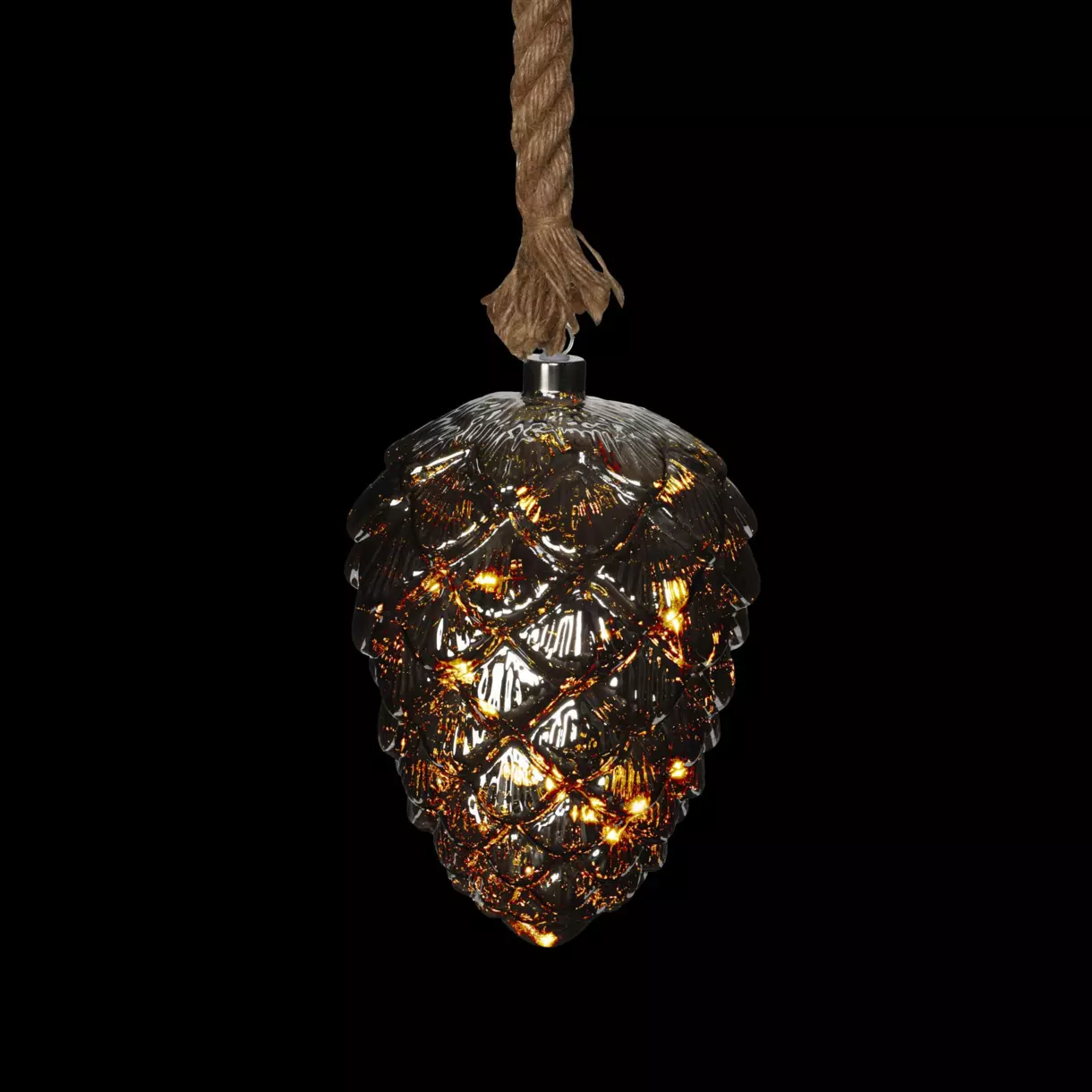 Suspension lumineuse à piles Pomme de pin verre Gris fumé Blanc chaud 1