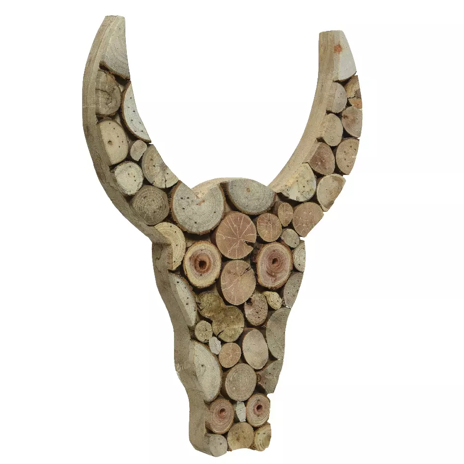 cabeza de búfalo de madera para colocar Natural 1