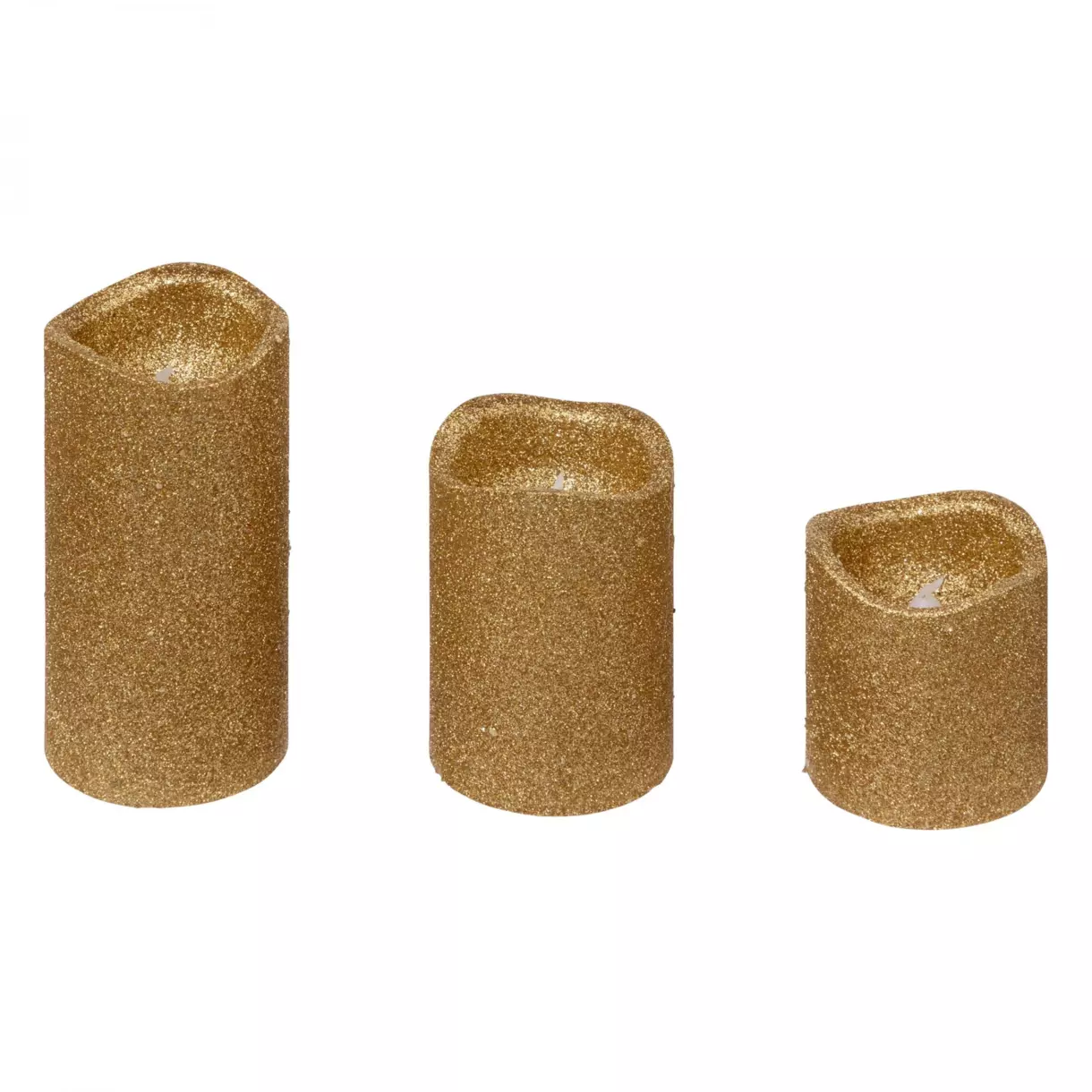 Lote de 3 velas LED con brillos Oro 1
