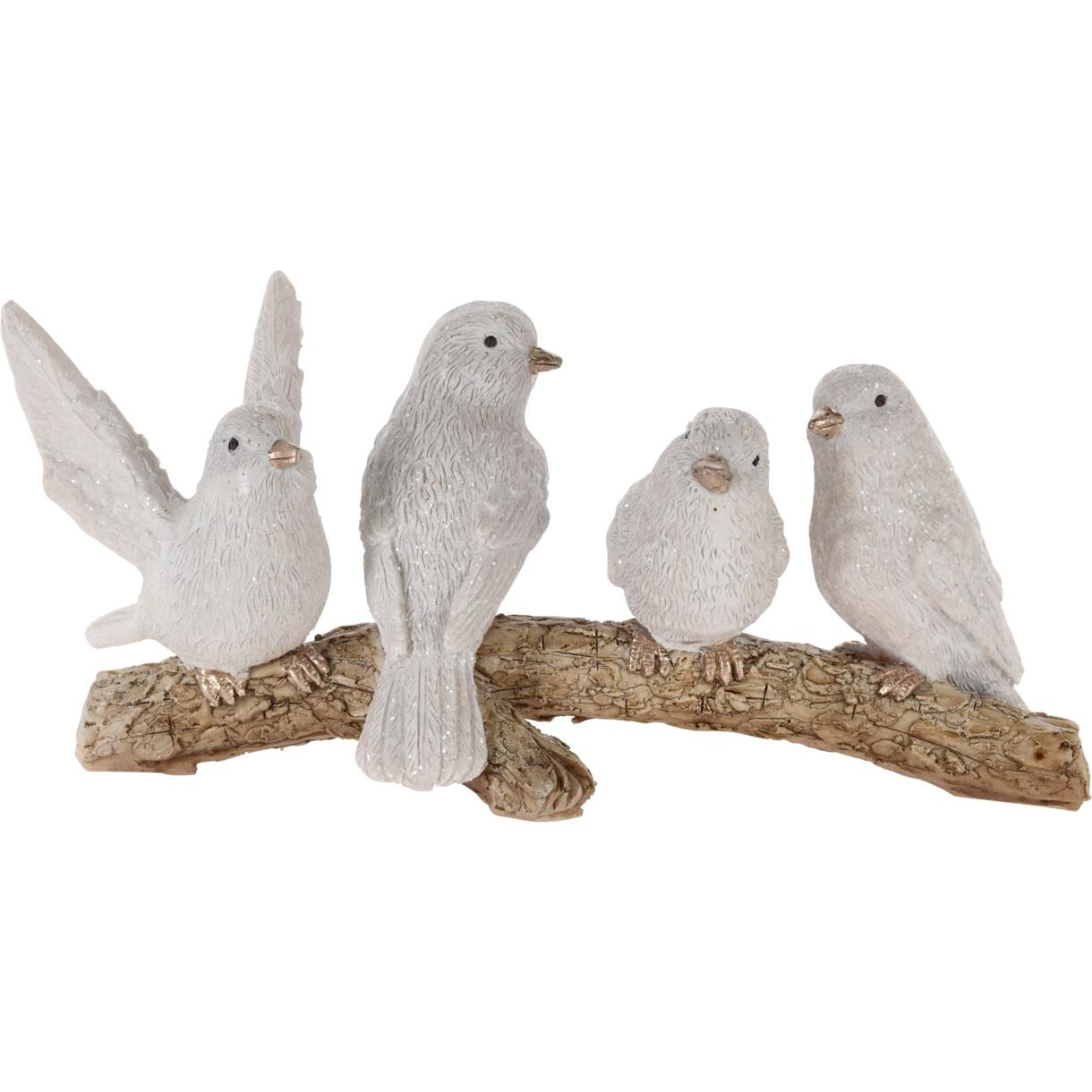 Famille d'oiseaux sur sa branche blanc 1