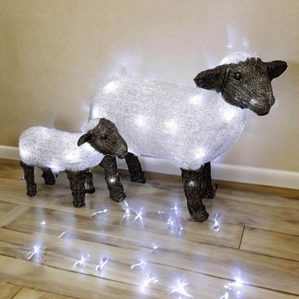 Mouton lumineux et son petit Blanc froid 80 LED 1