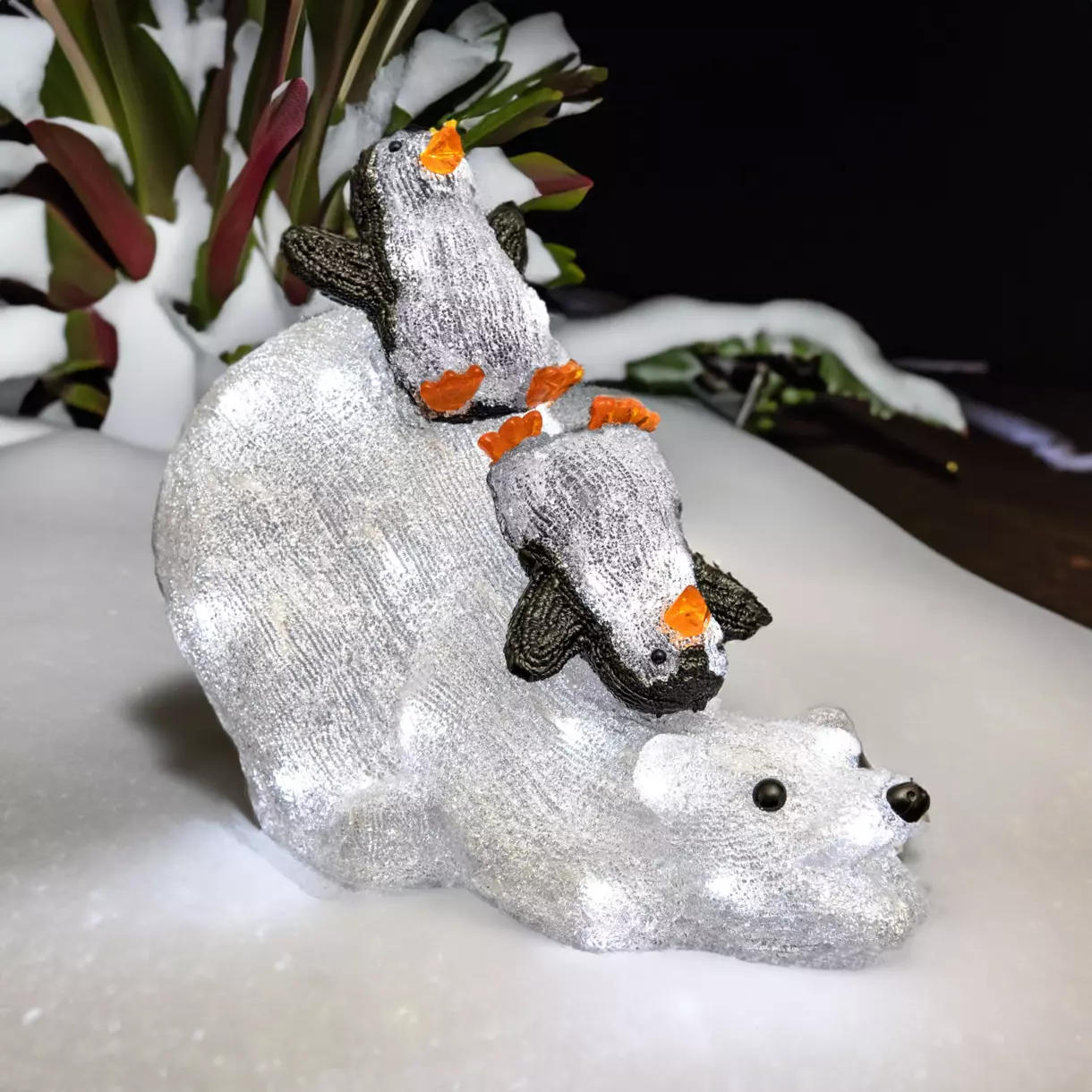 Oso luminoso y los pingüinos Blanco frío 80 LED 1