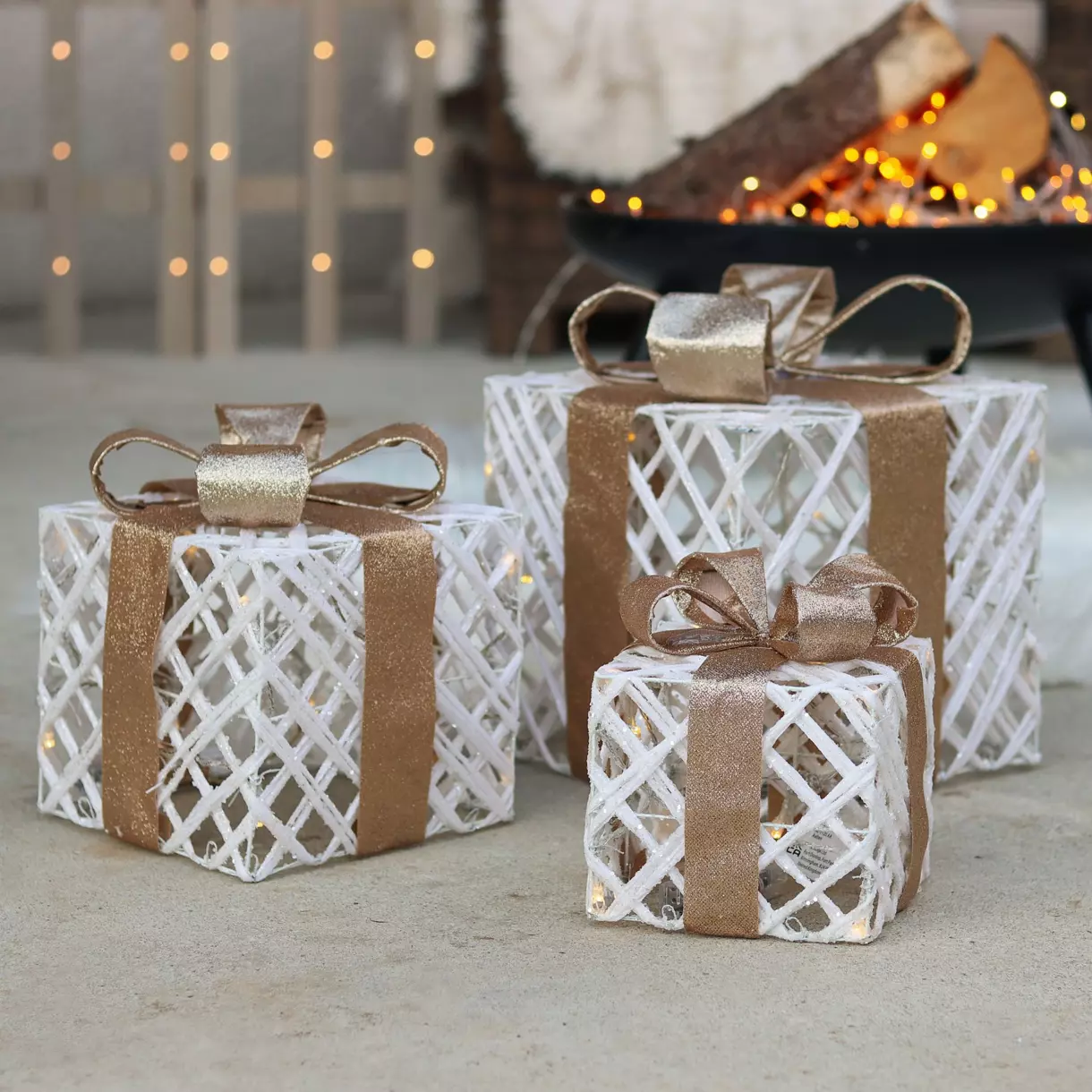 Lot de 3 cadeaux lumineux ajourés à piles Blanc chaud 65 LED 1