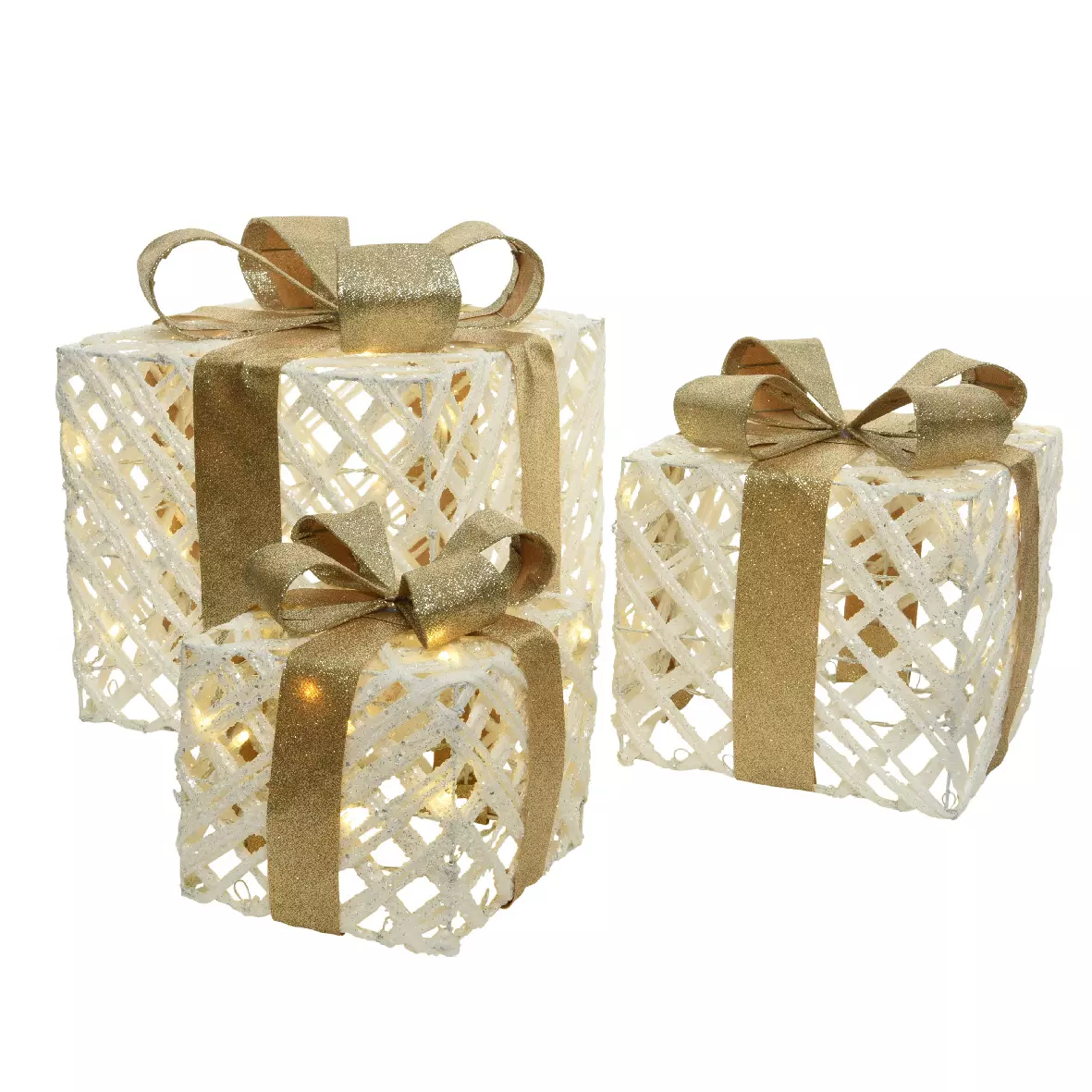 Lot de 3 cadeaux lumineux ajourés à piles Blanc chaud 65 LED 6