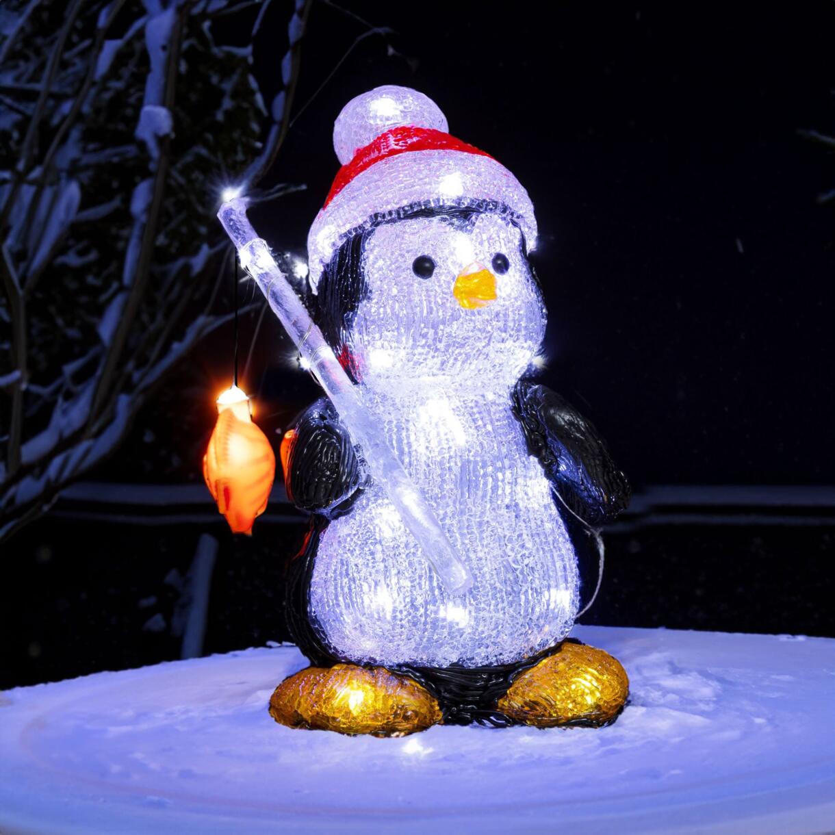 Pingouin lumineux à piles Pêcheur Blanc froid 30 LED 1