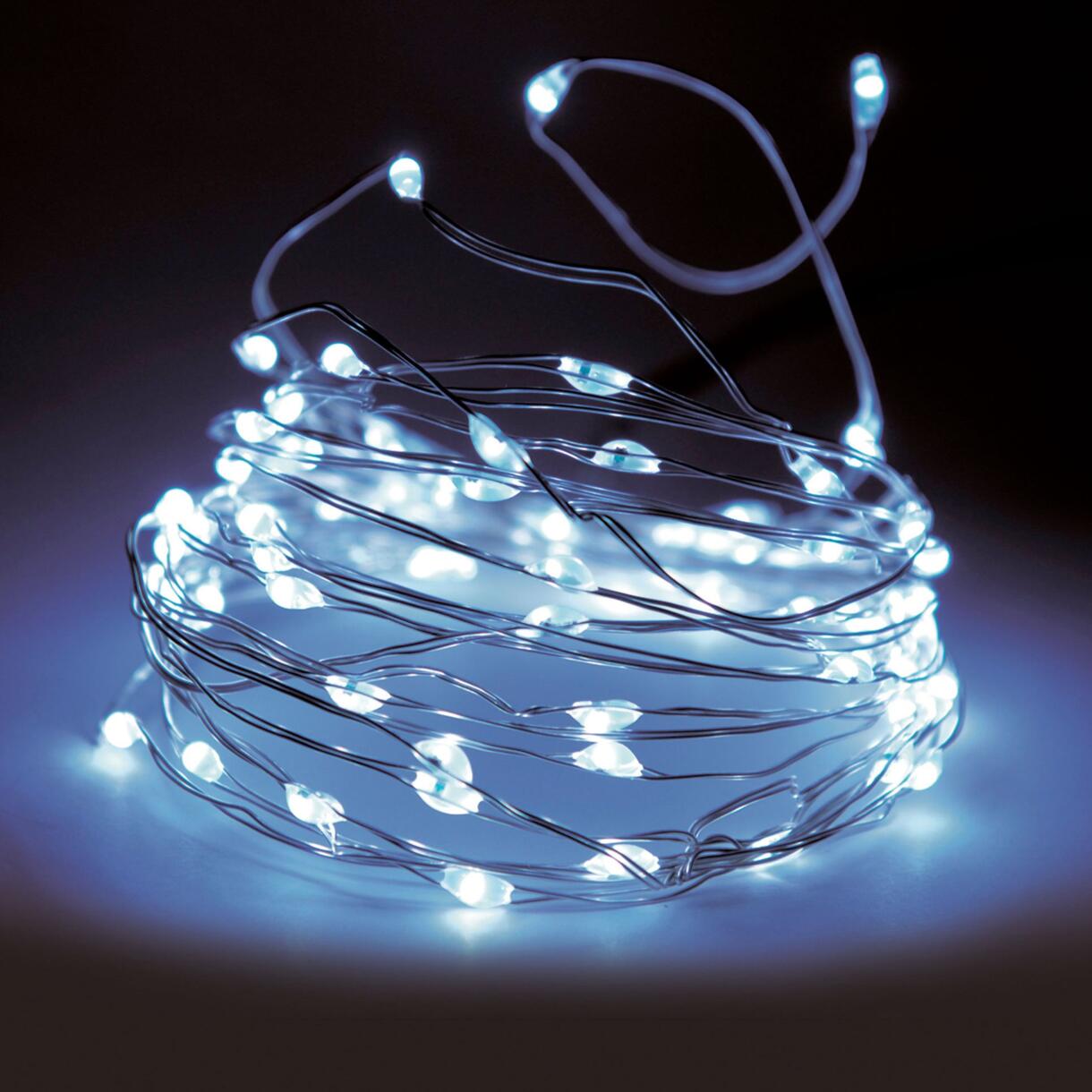 Catena luminosa Micro LED Timer a pile 8 m Bianco freddo 160 LED Silverwire 1