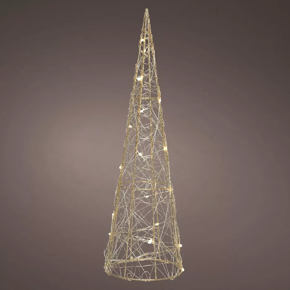 Cône lumineux à piles 20 LED (H40 cm) Or et Blanc chaud