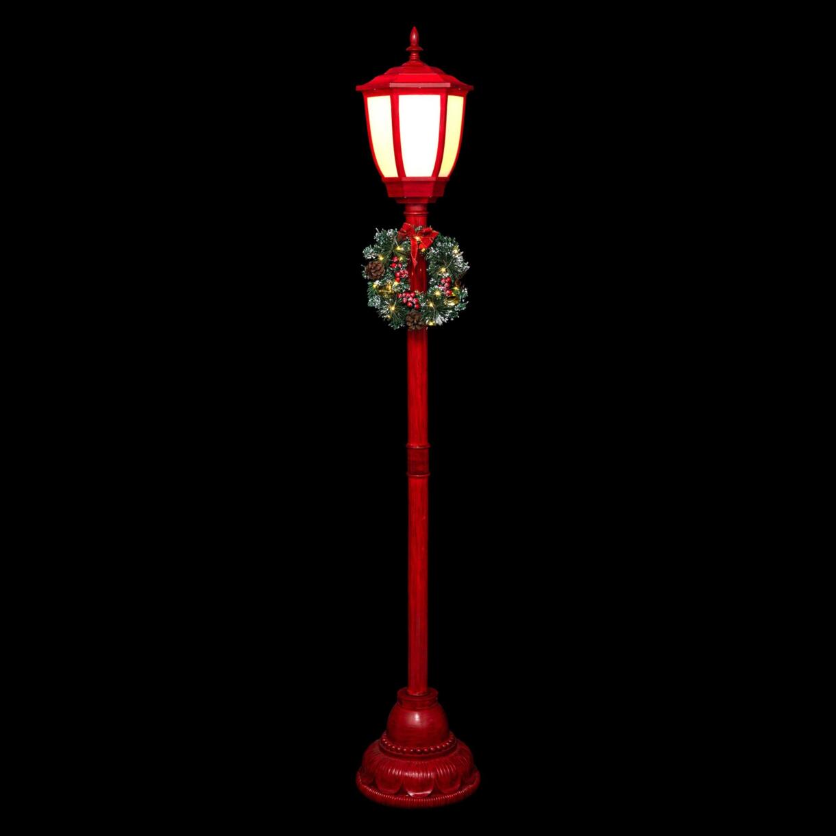 Verlichte lantaarnpaal 1 lanterne Rouge/Blanc chaud