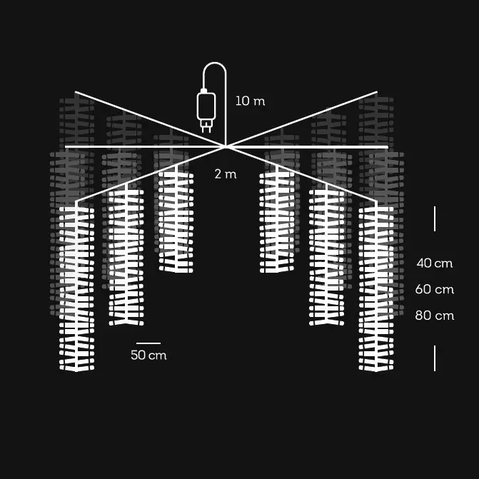 Cascade lumineuse effet scintillant L2 m Blanc chaud 1080 LED CN 6