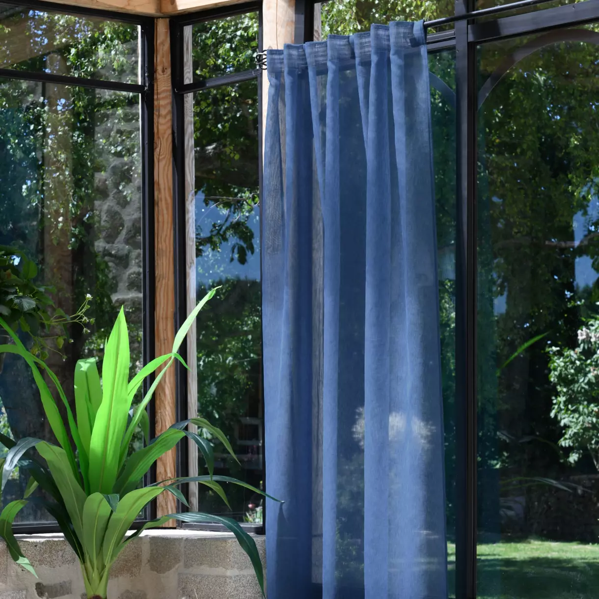 Visillo con cinta fruncidora (140 x 260 cm) Derby Azul marino 1