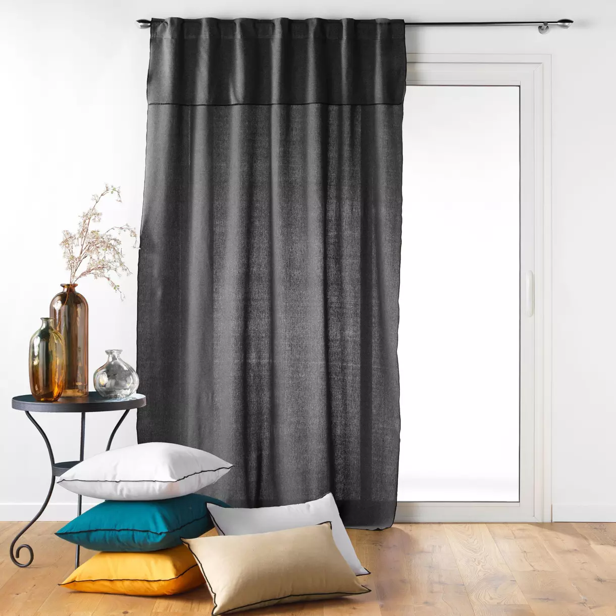 Rideau coton recyclé (140 x 240 cm) Mistraline Gris anthracite 1