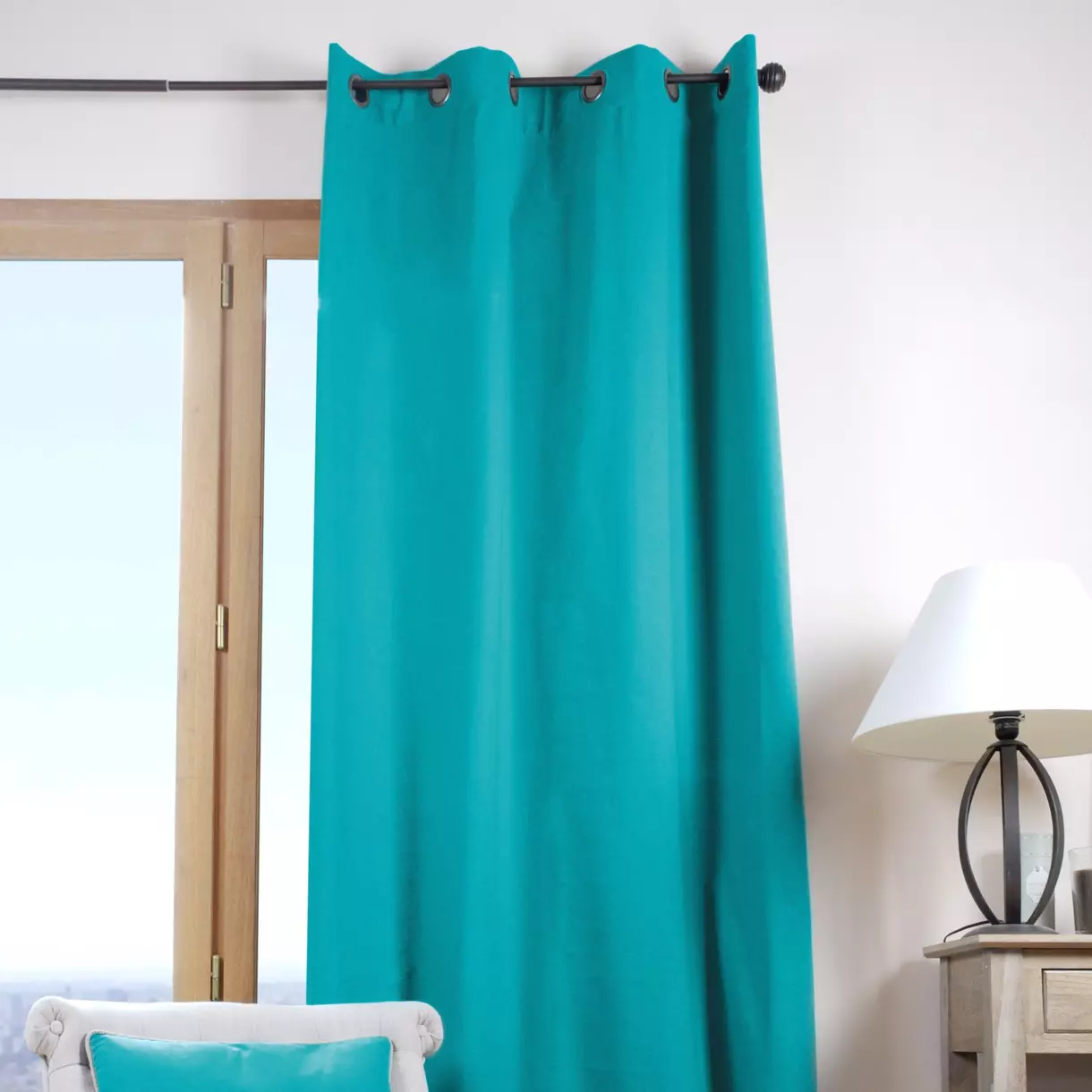 Rideau coton (135 x 240 cm) Duo Bleu céladon 1