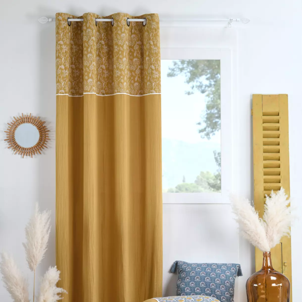 Rideau gaze de coton (140 x 260 cm) Sunda Jaune moutarde