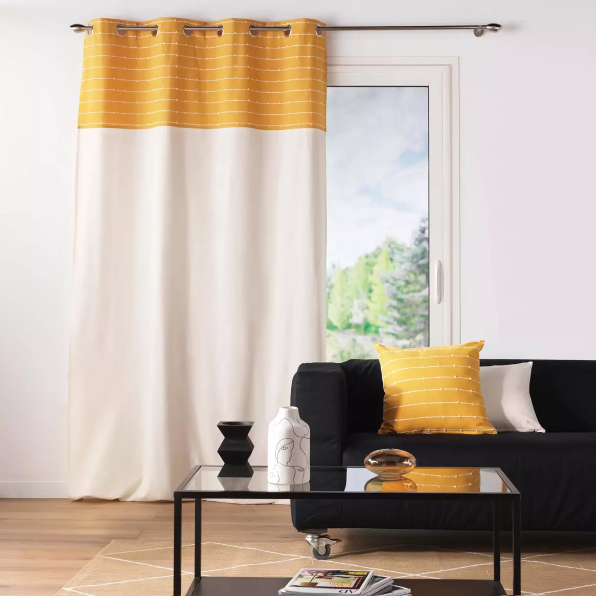 Rideau coton recyclé (140 x 240 cm) Linechic Jaune