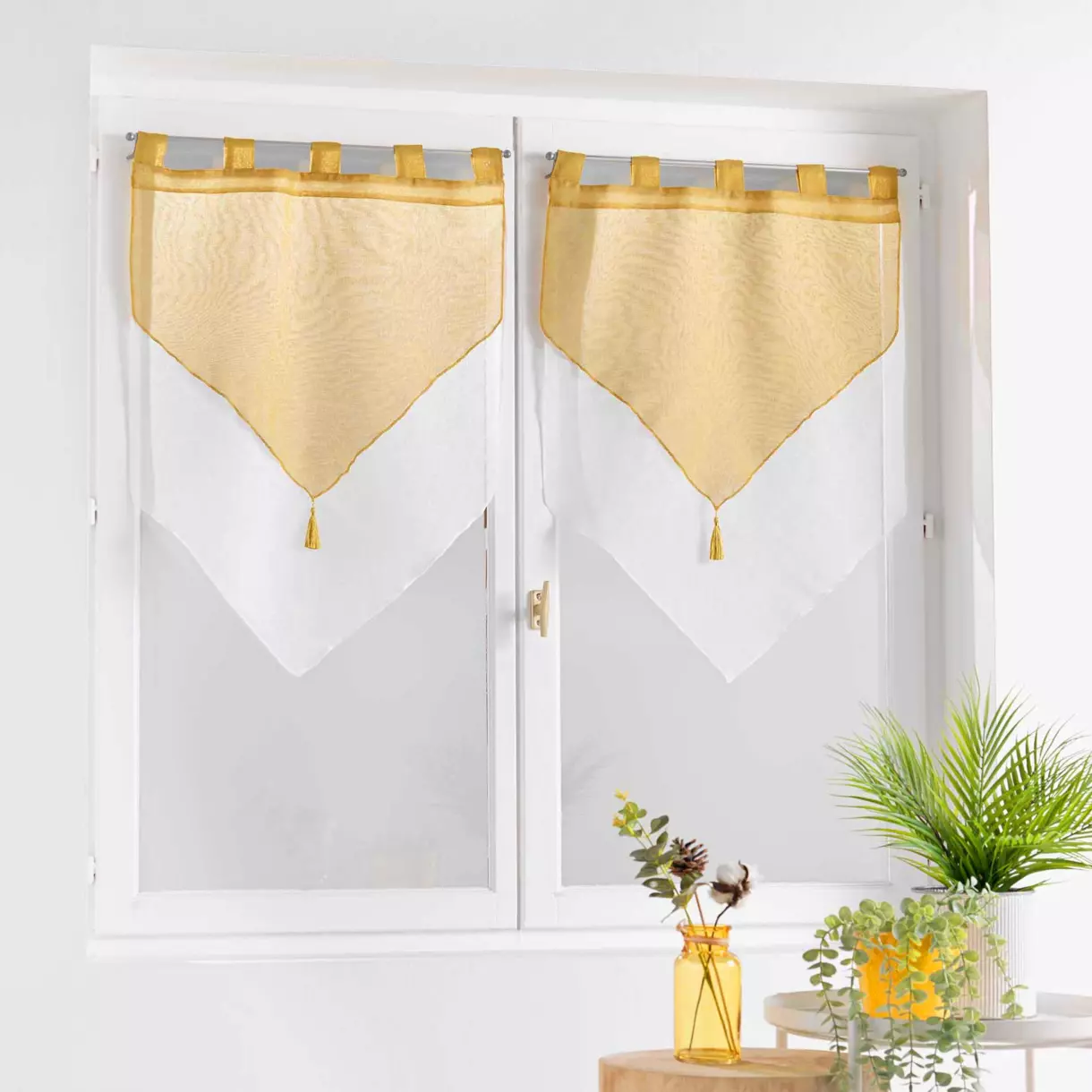 Paire de voilages (60 x 90 cm) Duetto Jaune miel et Blanc 1