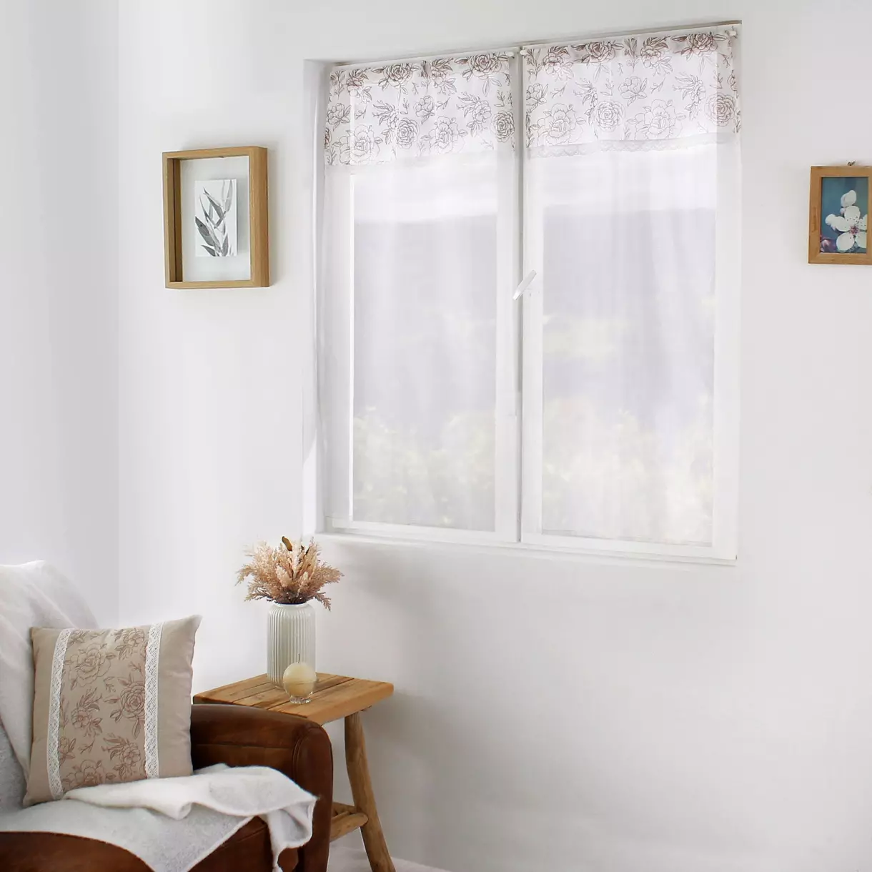Par de visillos (60 x 160 cm) Rosa Beige 1