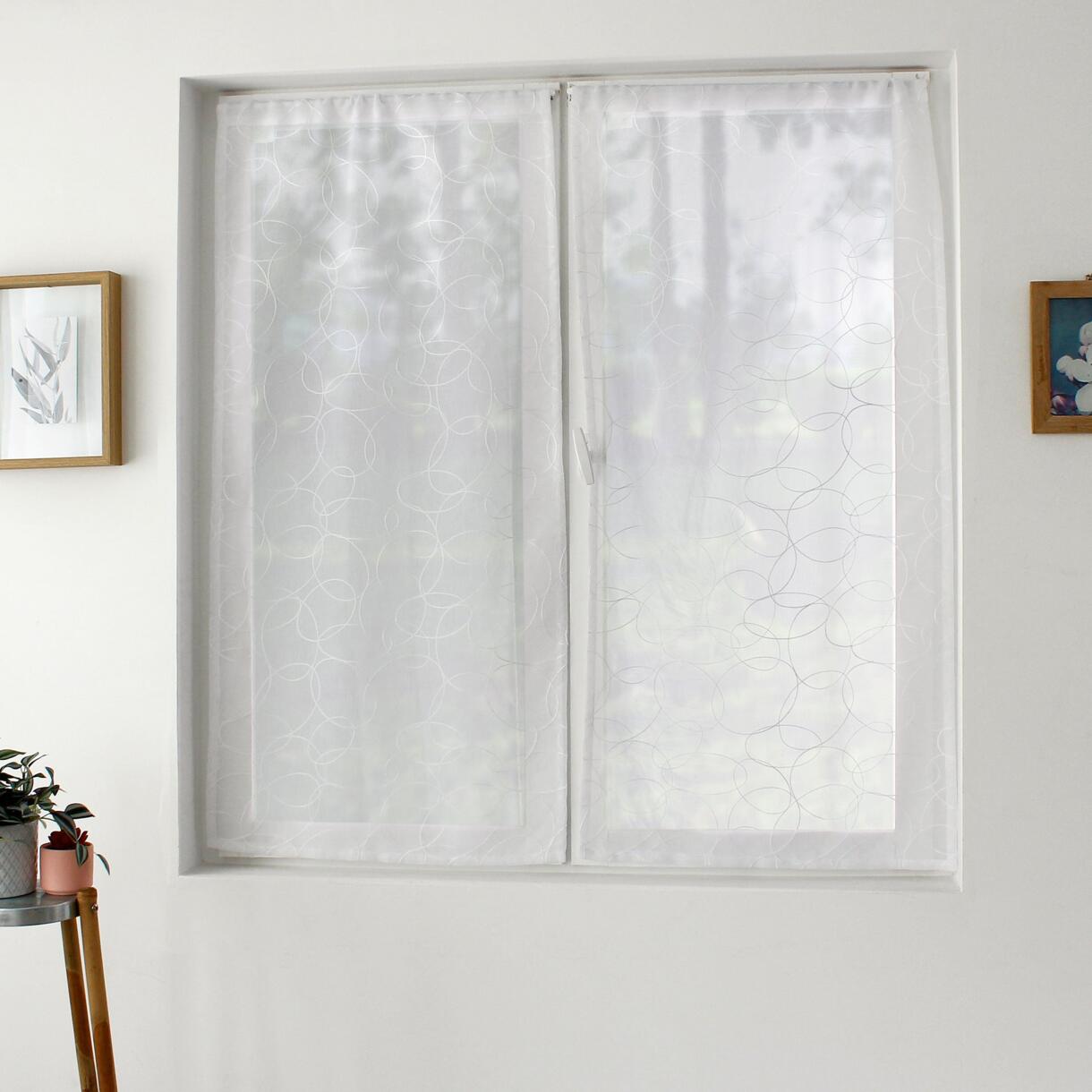 Coppia di tende trasparenti ricamate (60 x 120 cm) Galet Bianco 1
