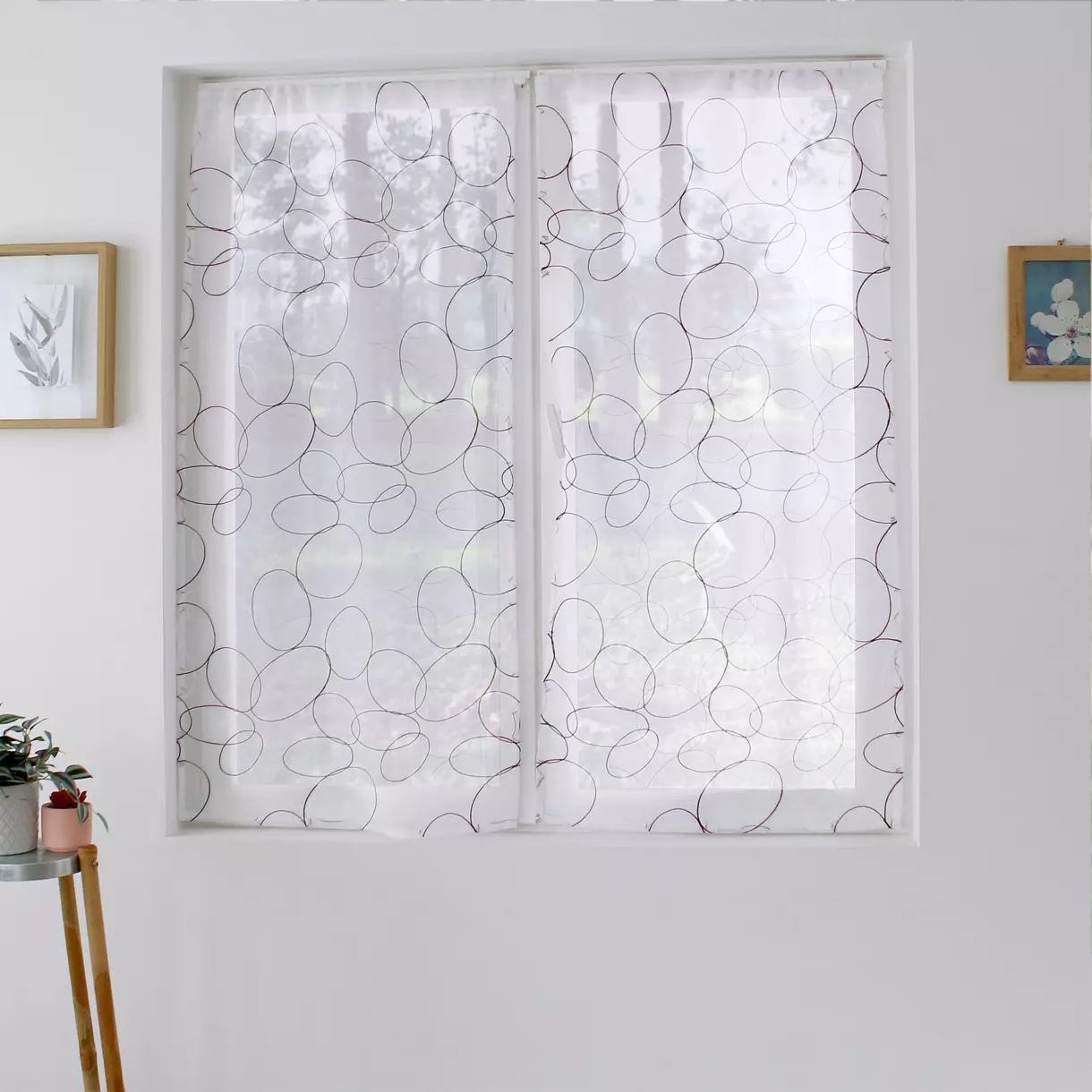 Vitrage set met borduursel (60 x 120 cm) Galet Bordeaux 1