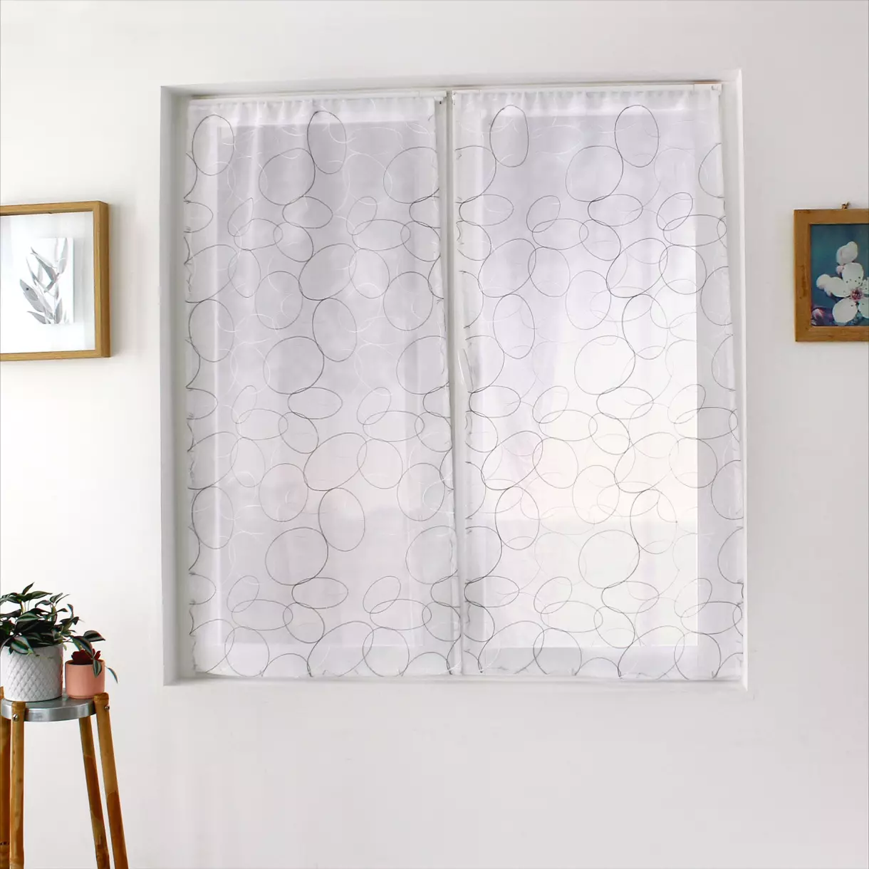 Par de visillos bordados (60 x 90 cm) Galet Gris 1