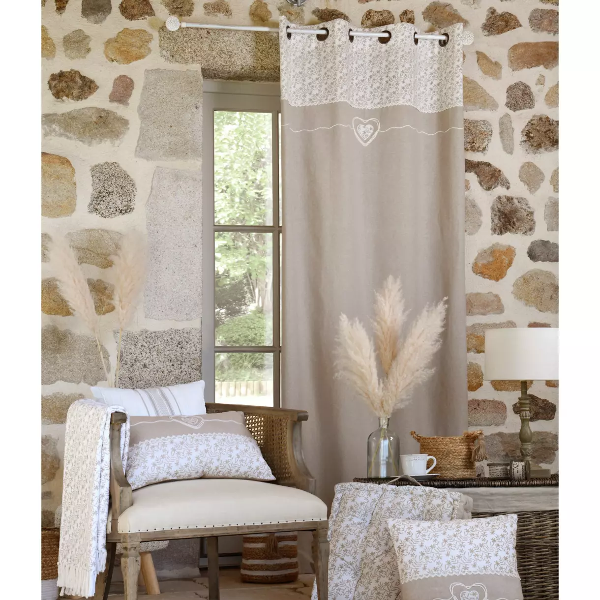 Cortina semi opaca en algodón (140 x 260 cm) Sophie Beige 1