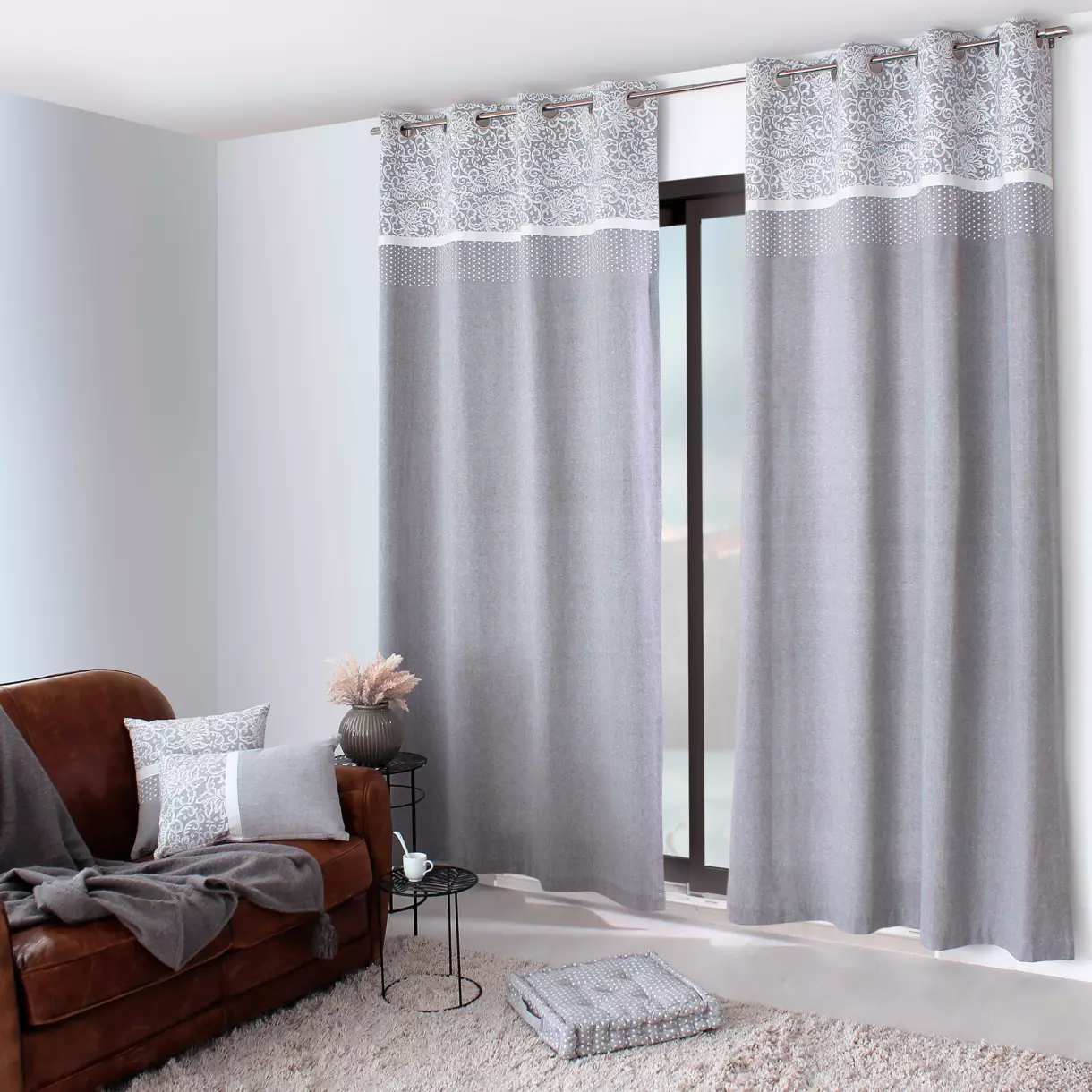 Cortina semi opaca de algodón reciclado (140 x 240 cm) Elisa Gris claro 1