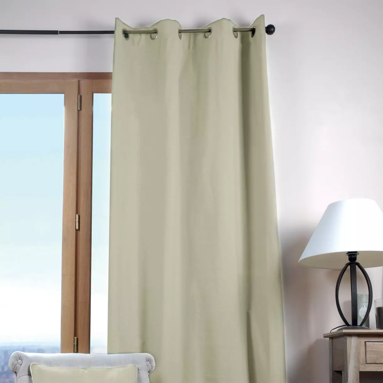 Rideau coton (135 x 240 cm) Duo Vert kaki 1