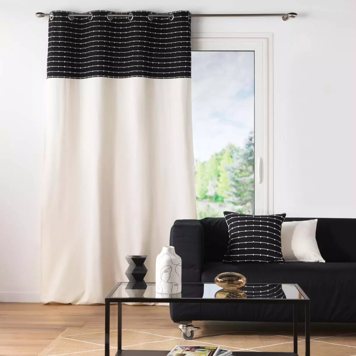 Cortina algodón reciclado (140 x 240 cm) Linechic Negro