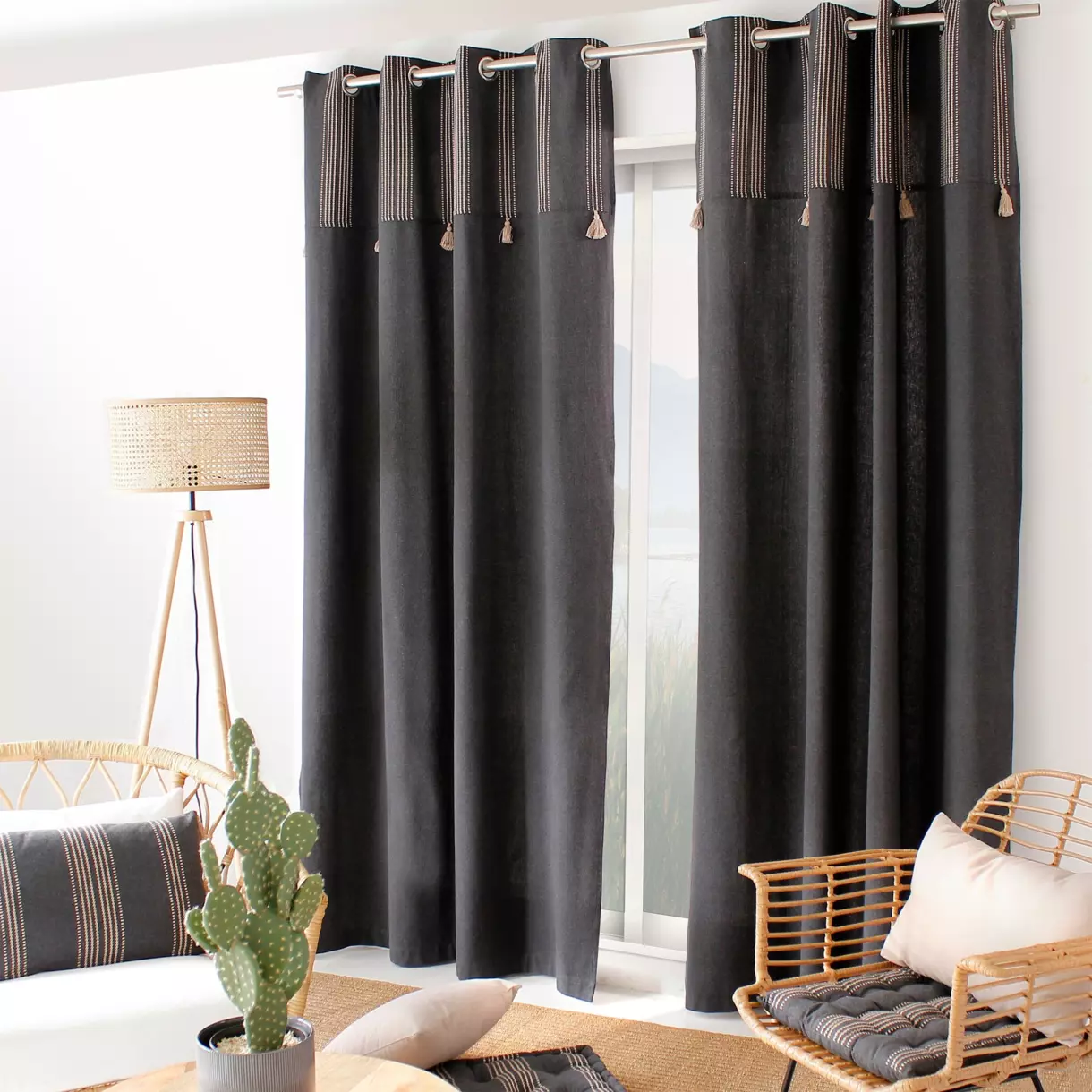 Rideau coton recyclé (140 x 240 cm) Linea Gris foncé 1