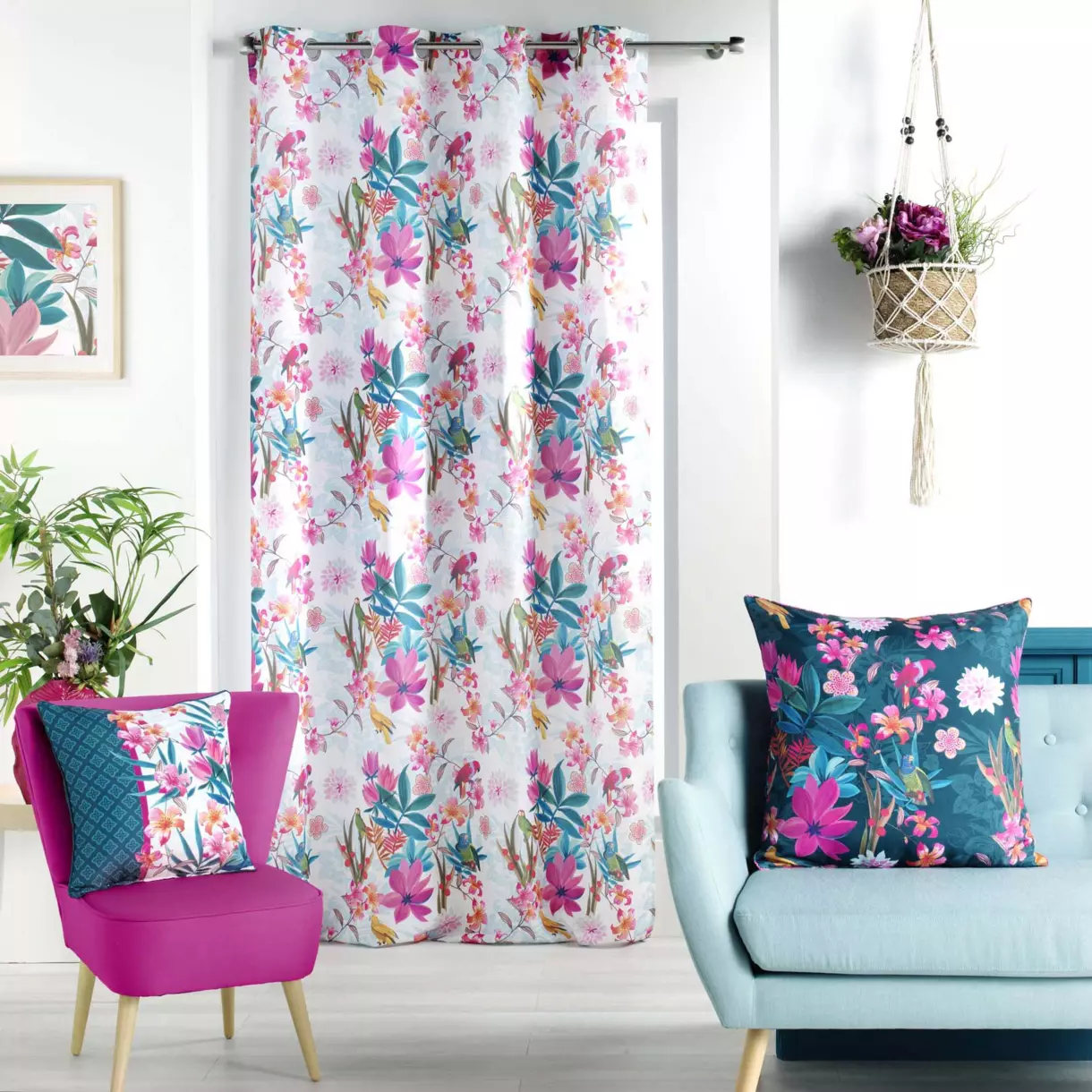 Cortina semi opaca (140 x 260 cm) Exotic Paradise Rosa 1