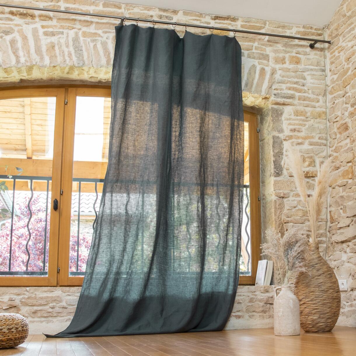Höhenverstellbarer Vorhang aus gewaschenem Leinen (140 x max 270 cm) Louise Schiefergrau 1