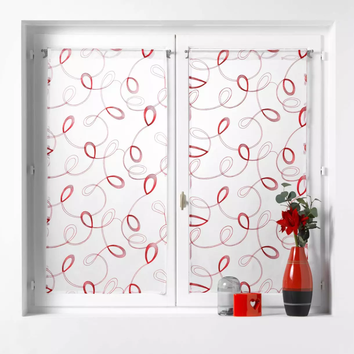 Par de visillos (60 x 120 cm) Hoops Rojo 1