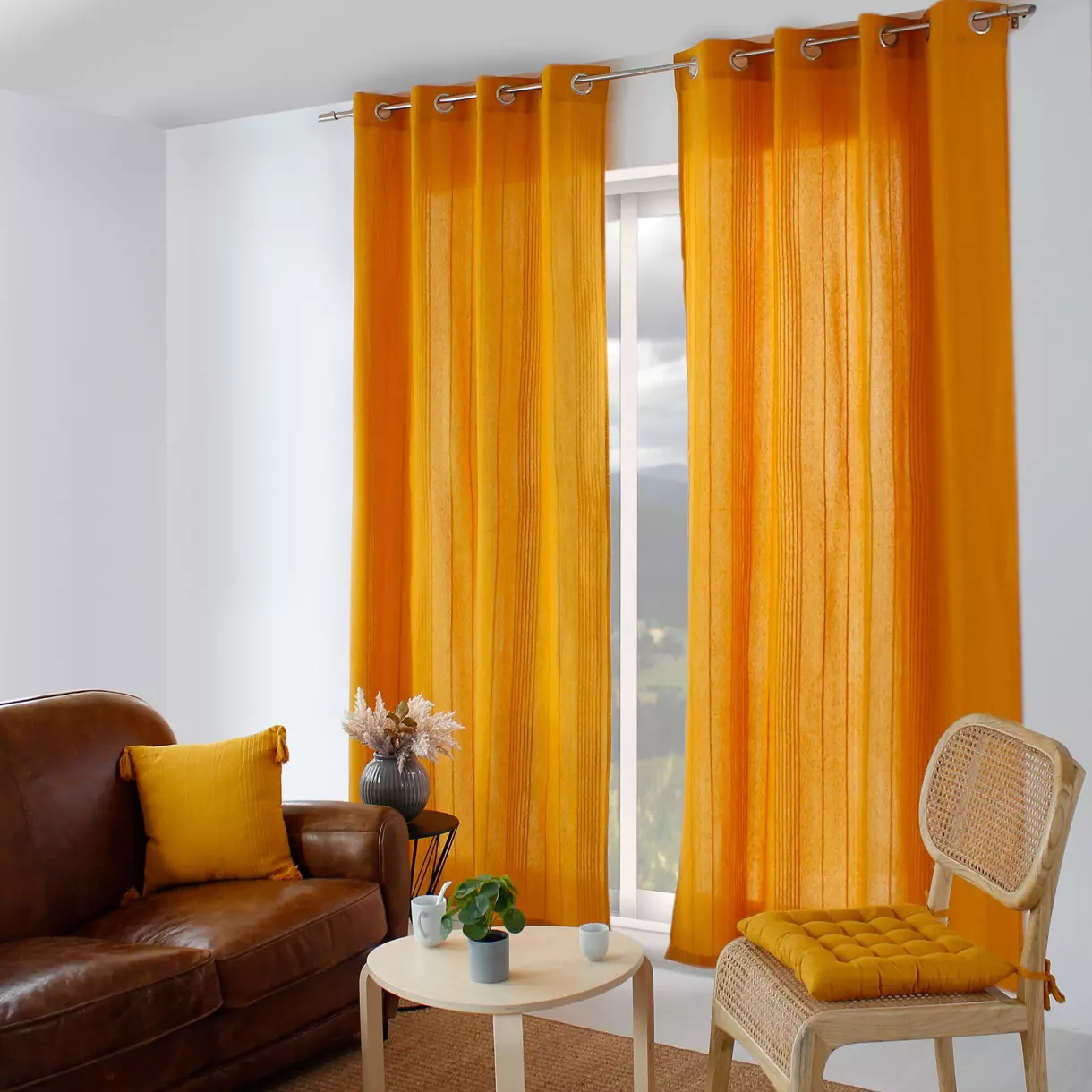 Cortina semi opaca de algodón reciclado (140 x 240 cm) Bombay Amarillo mostaza 1