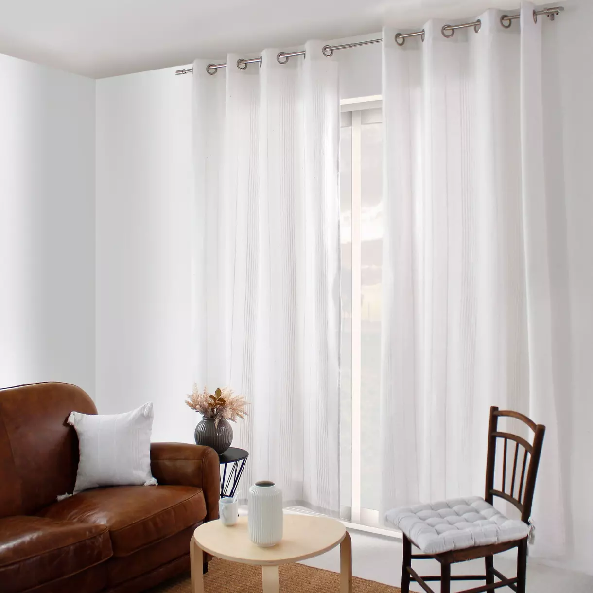 Cortina semi opaca de algodón reciclado (140 x 240 cm) Bombay Blanco 1