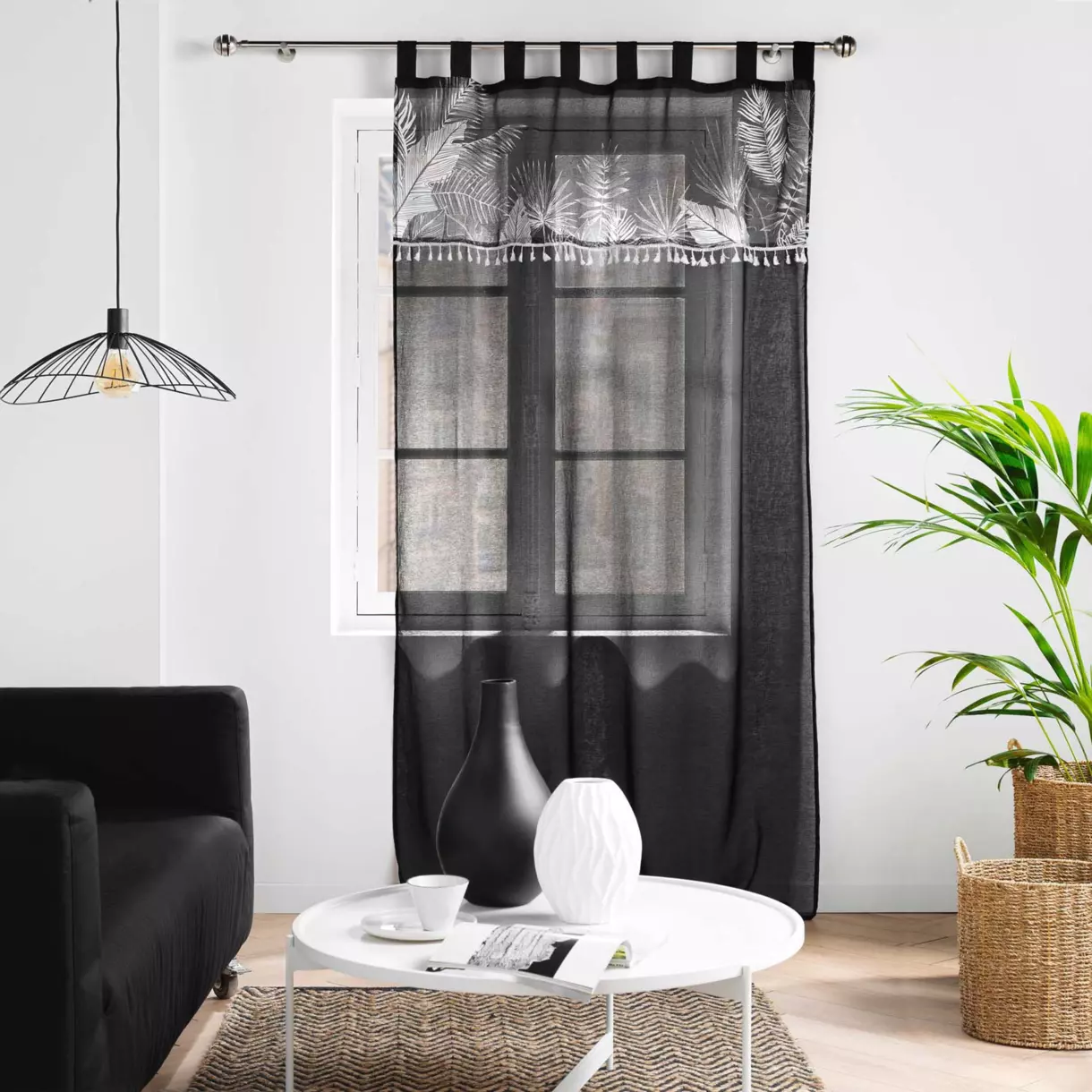 Visillo con sesgos (140 x 240 cm) Palmira Negro