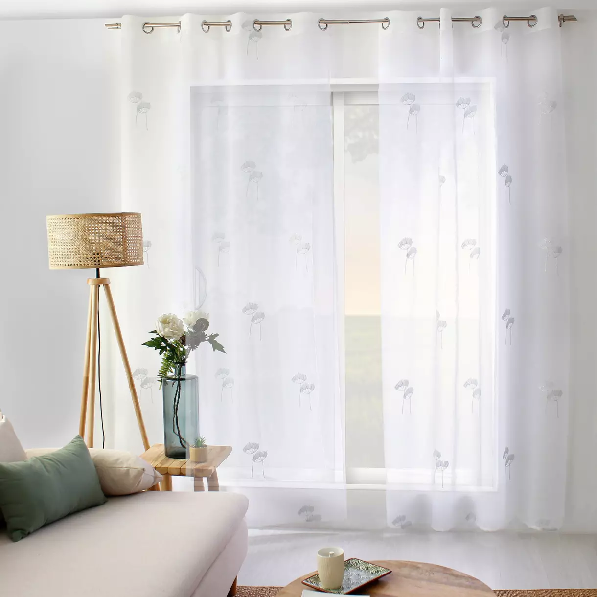 Visillo bordado (140 x 240 cm) Cosmos Blanco 1