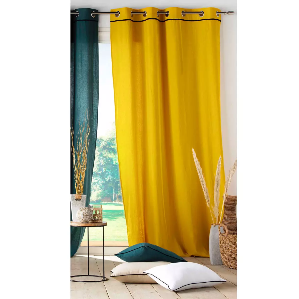Cortina  semi-opaca algodón lavado (135 x 240 cm) Linette Amarillo 1